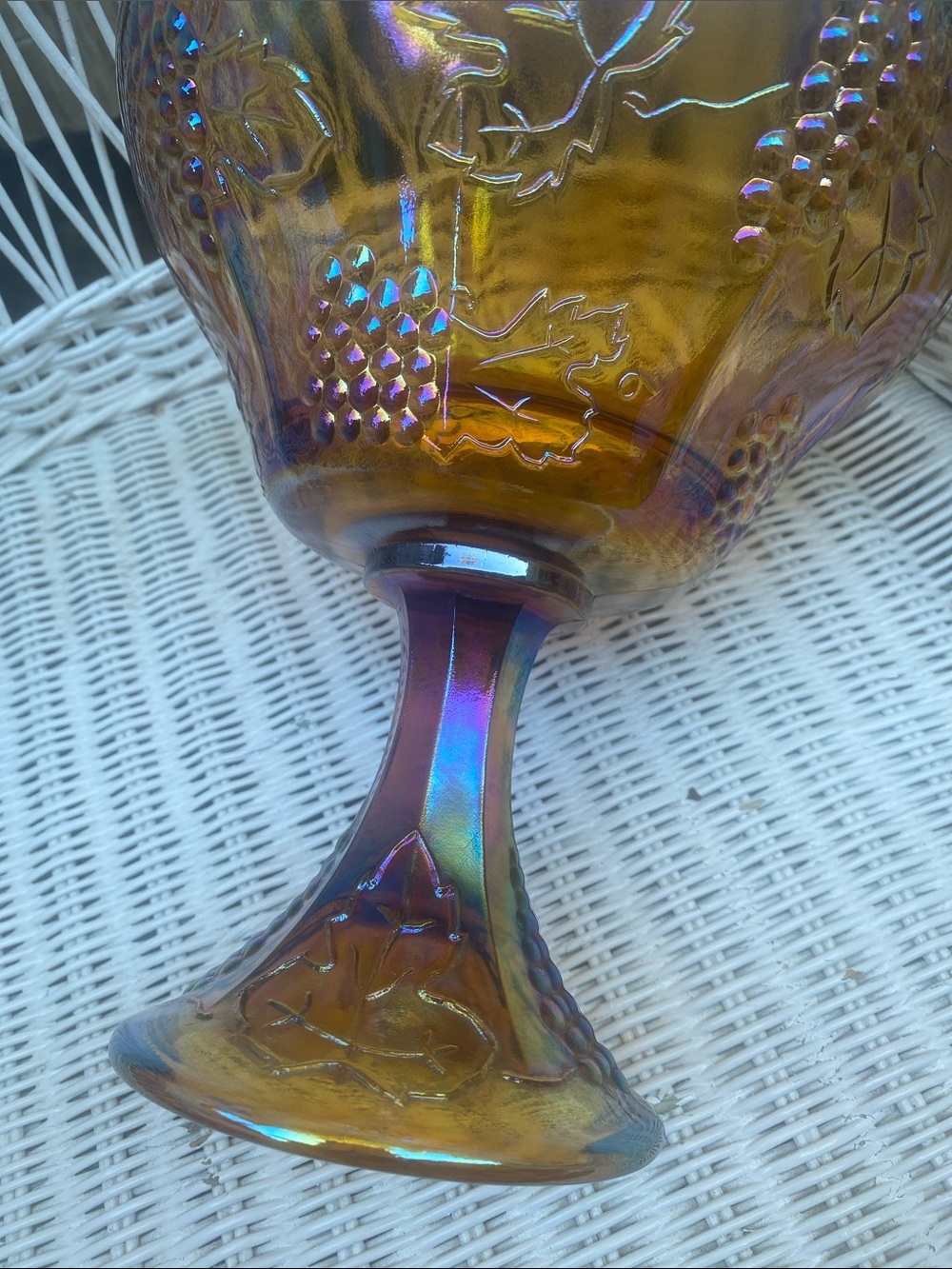 Vintage Amber Iridescent Gold
Carnival Indiana Glass Harvest
Pedestal Bowl - Picture 5 of 16